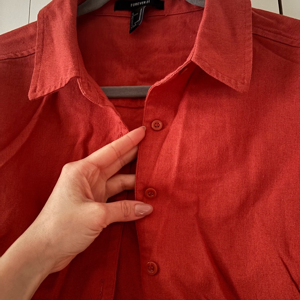 Forever 21 Cropped Button-Up Top - Rust - Picture 4 of 8